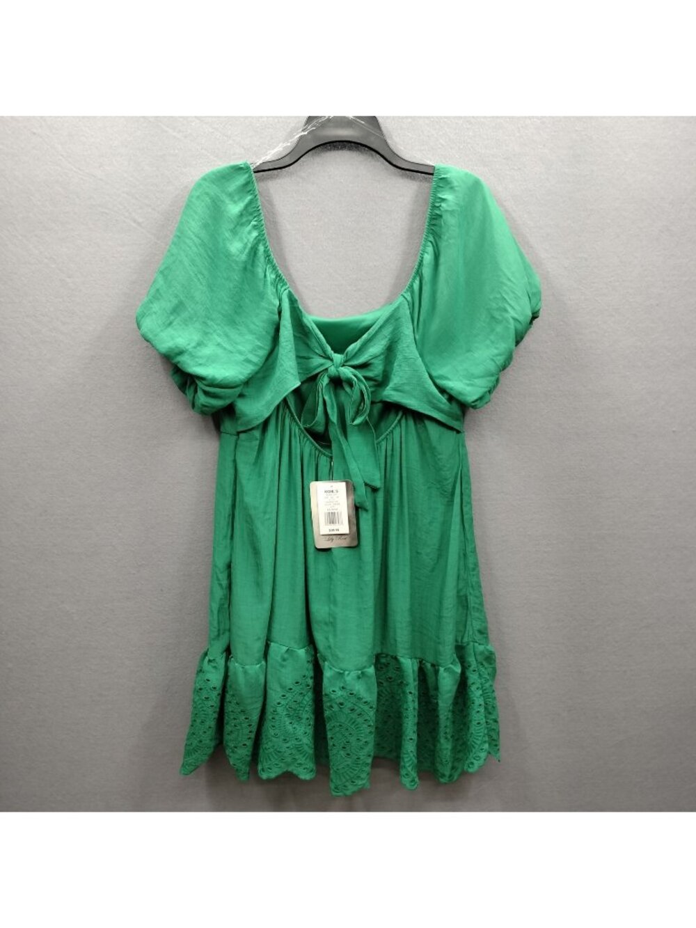 Lily Rose Juniors 2XL Puff Sleeve Eyelet Scoopneck Trim Skater Tie Back SunDress